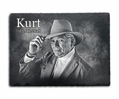 Eckige Gedenktafel personalisiert mit Foto und Wunschtext ab 13x13 cm