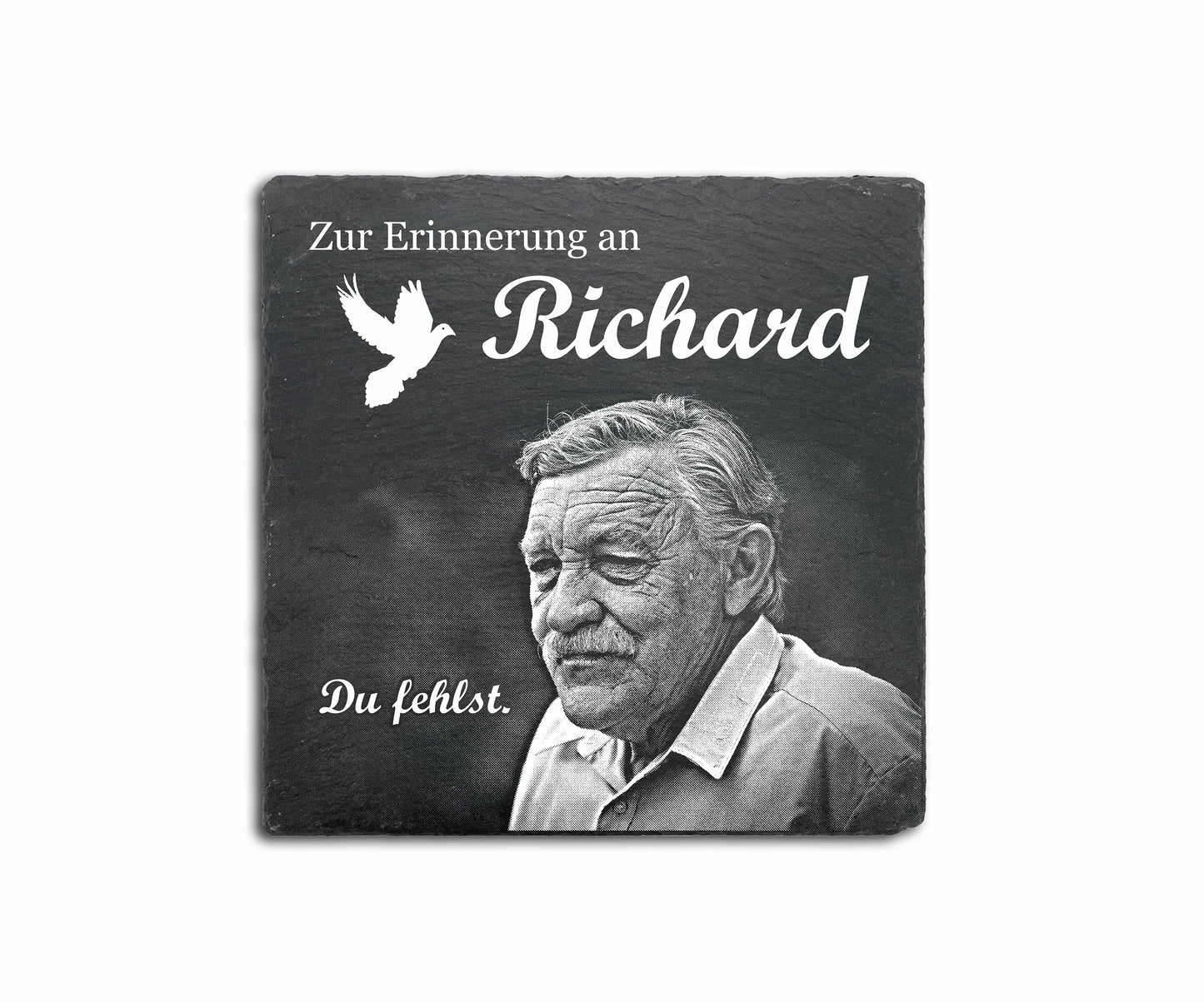 Eckige Gedenktafel personalisiert mit Foto und Wunschtext ab 13x13 cm