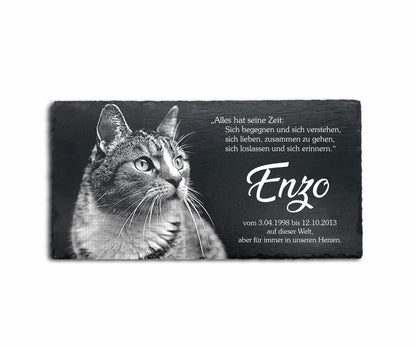 Tier Grabtafel eckig für Hund oder Katze personalisiert aus Schiefer mit Foto-Gravur
