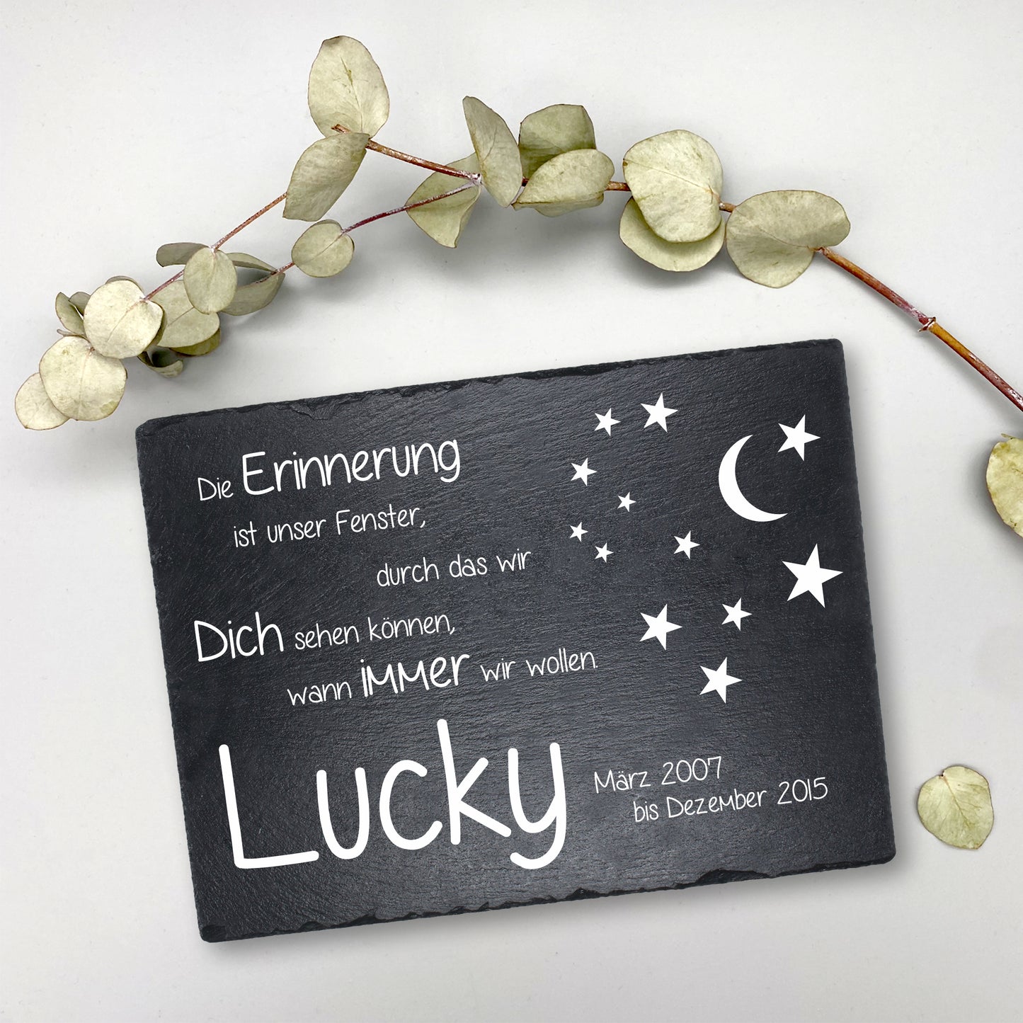 Gedenktafel personalisiert für Tiere aus Schiefer - Motiv "Erinnerungen"