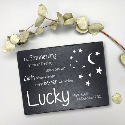 Gedenktafel personalisiert für Tiere aus Schiefer - Motiv "Erinnerungen"