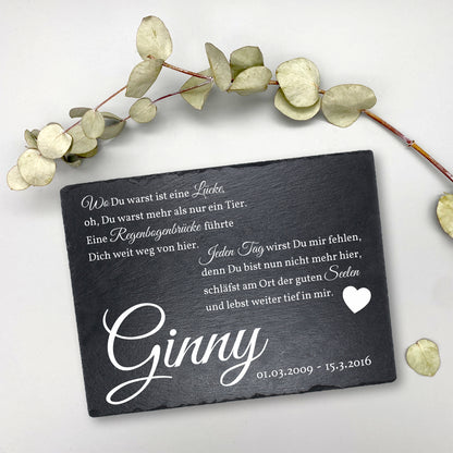 Gedenktafel personalisiert für Tiere aus Schiefer - Motiv "Herzen"