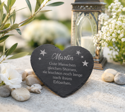 Kleine Schieferherzen mit Namen und Spruch personalisiert - „Gute Menschen…“