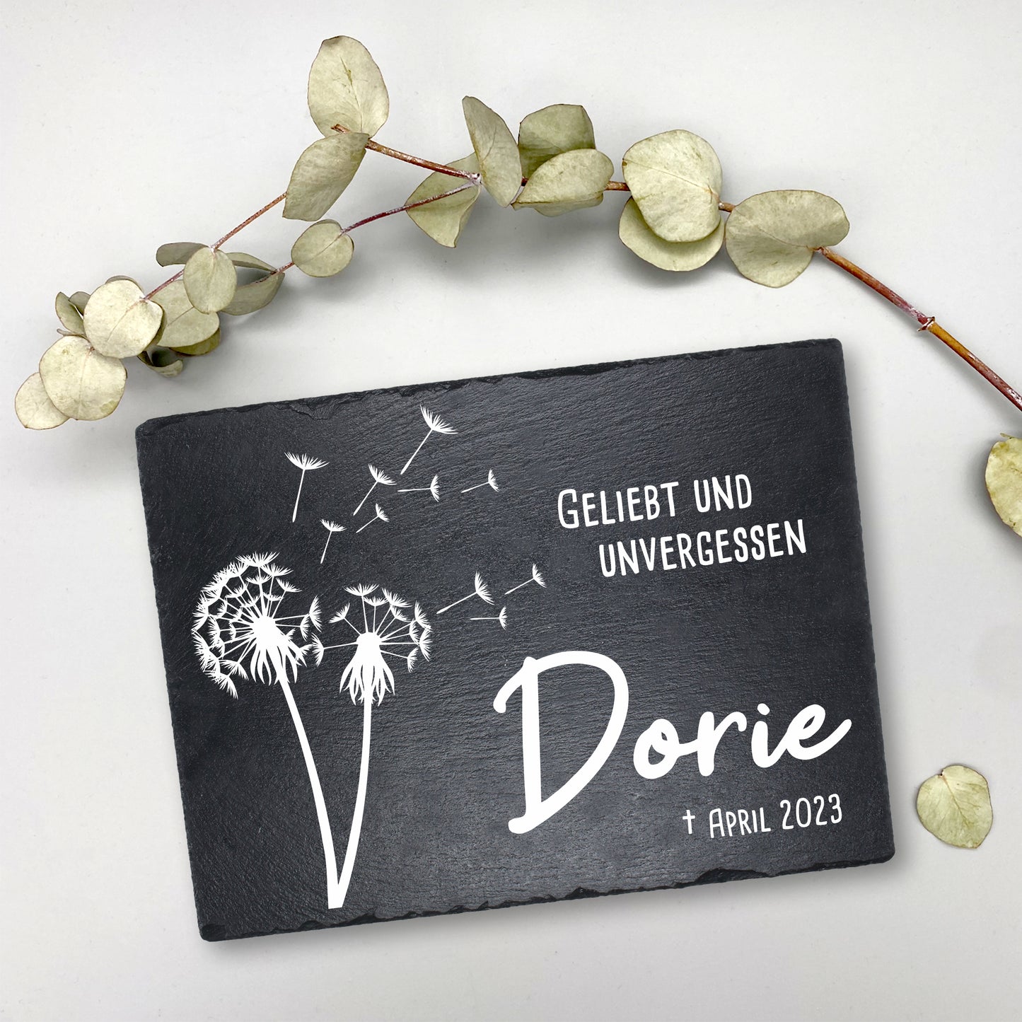 Gedenktafel personalisiert für Tiere aus Schiefer - Motiv "Pusteblume"