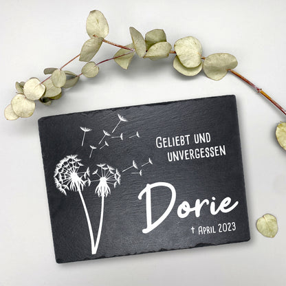 Gedenktafel personalisiert für Tiere aus Schiefer - Motiv "Pusteblume"
