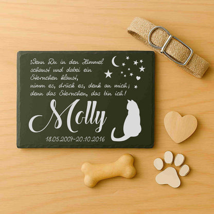 Gedenktafel personalisiert für Tiere aus Schiefer - Motiv "Katzenhimmel"