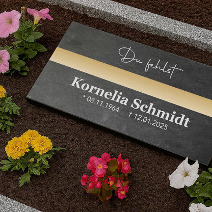 Grabstein personalisiert und elegant aus Schiefer mit Veredelung – 60×30 cm  – Motiv "Modern"