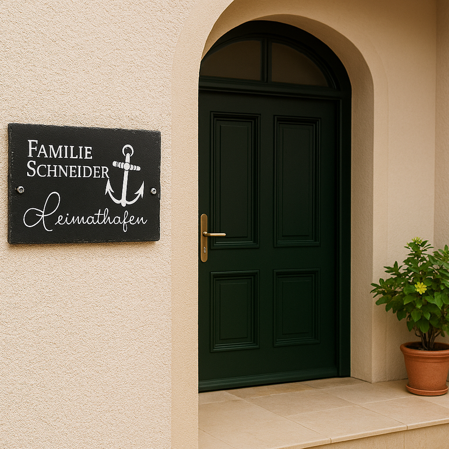 Türschild personalisiert mit Namen aus Schiefer - Motiv "Anker"