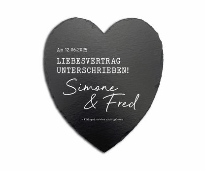 Personalisiertes Schieferherz zur Hochzeit - "Liebesvertrag"