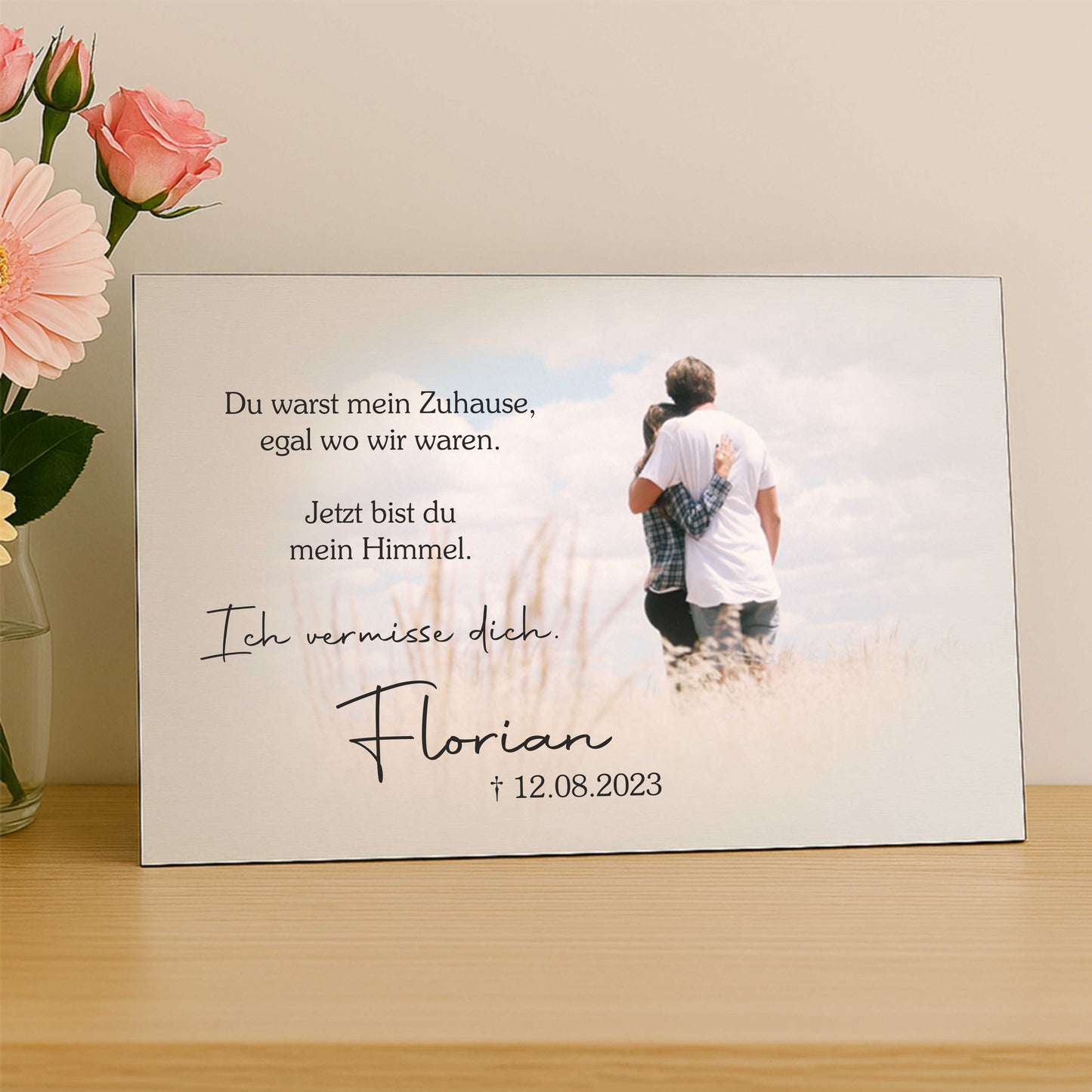 Personalisiertes Gedenkschild mit Foto und Text - Aluverbundplatte 3 mm