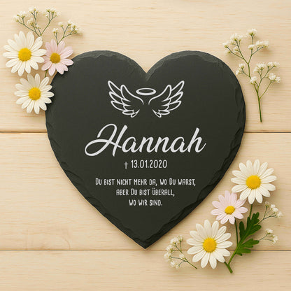 Gedenkherz personalisiert mit Namen aus Schiefer - "Du bist nicht mehr da..."