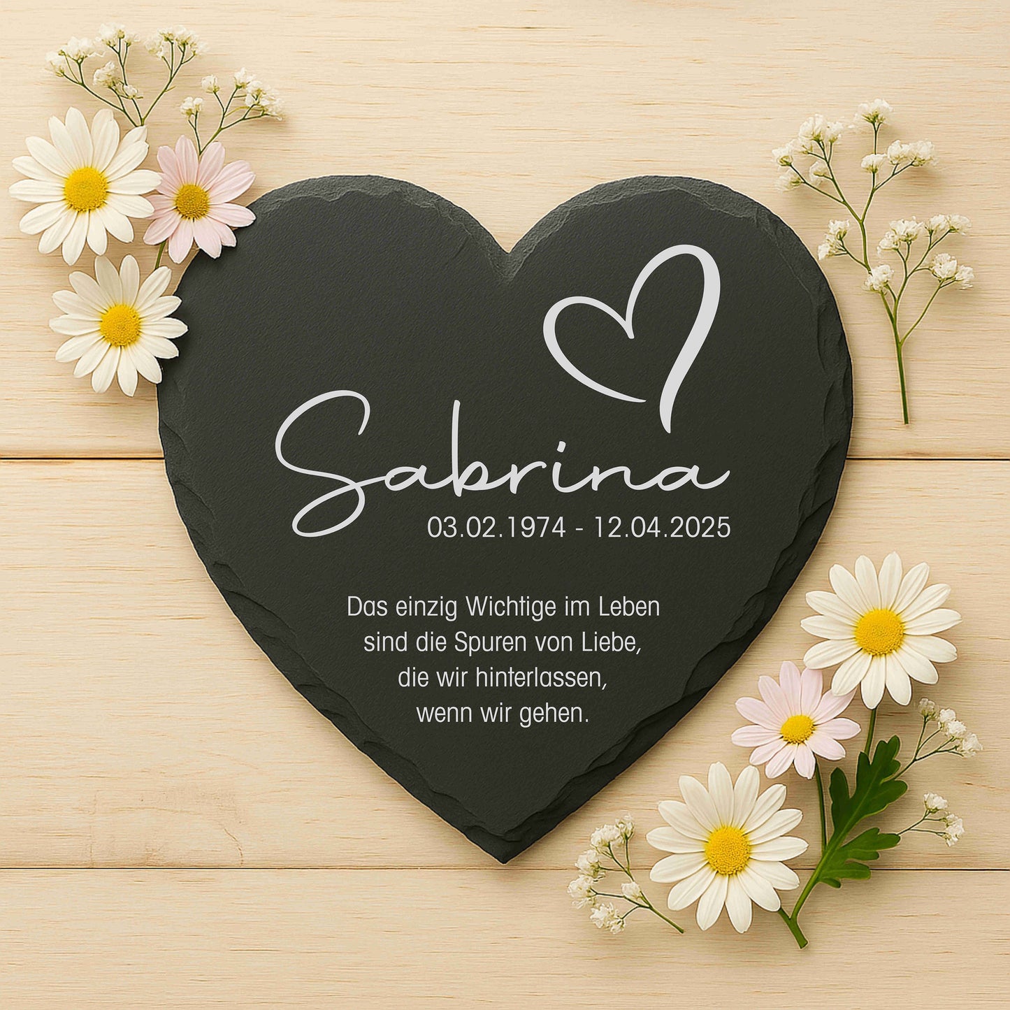 Gedenkherz personalisiert mit Namen aus Schiefer - "Das einzig Wichtige..."