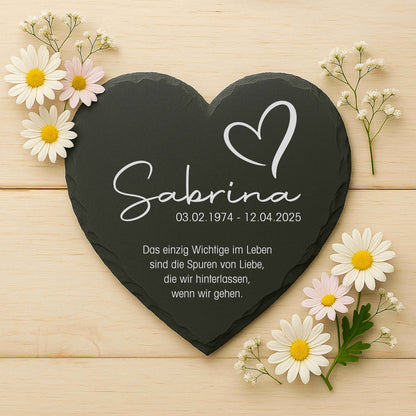 Gedenkherz personalisiert mit Namen aus Schiefer - "Das einzig Wichtige..."