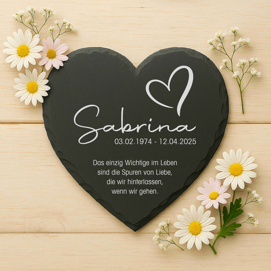 Gedenkherz personalisiert mit Namen aus Schiefer - "Das einzig Wichtige..."
