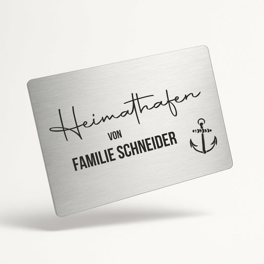 Maritimes Türschild personalisiert mit Namen aus Acryl - Heimathafen