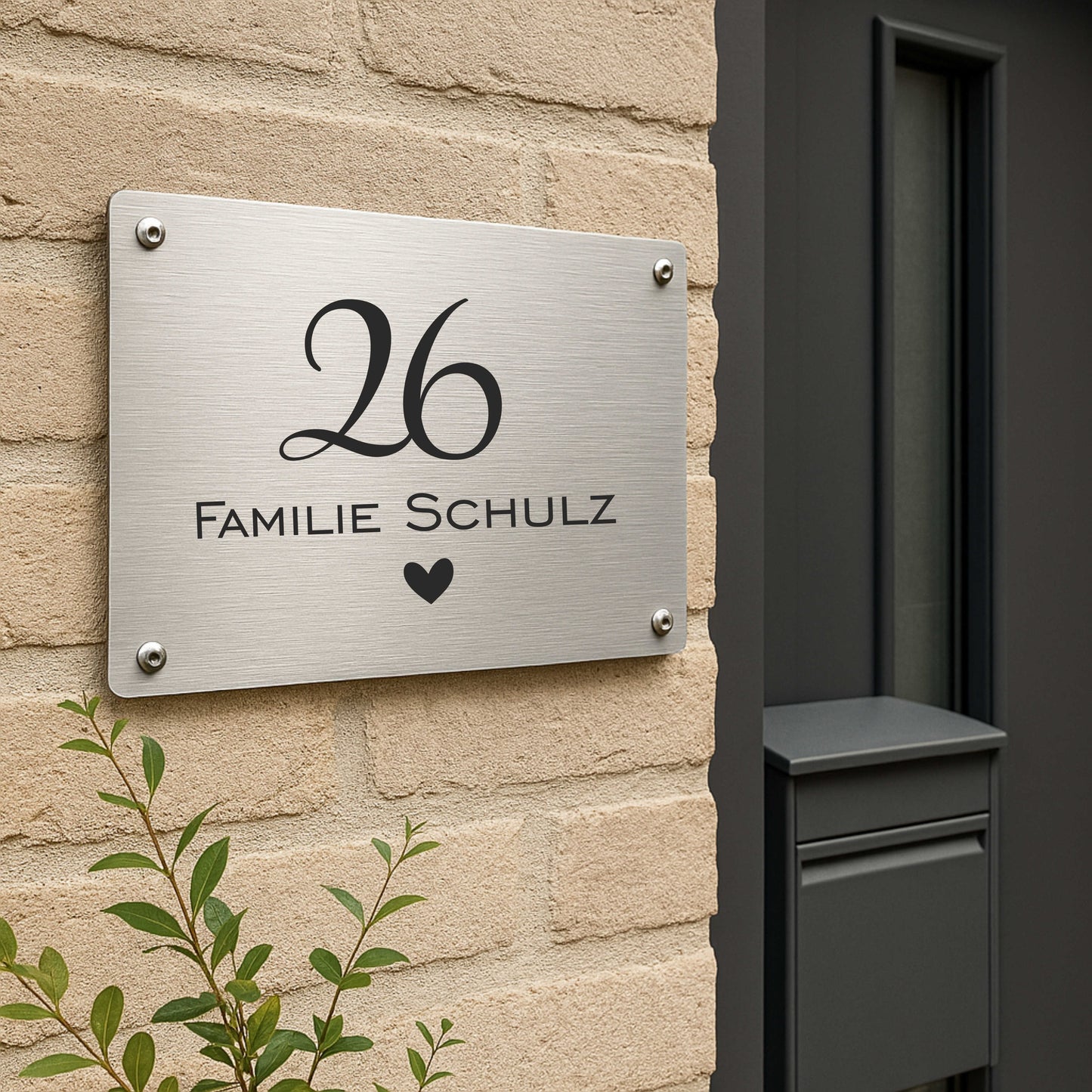 Personalisiertes Türschild „modern und liebevoll“ aus gebürstetem Acryl