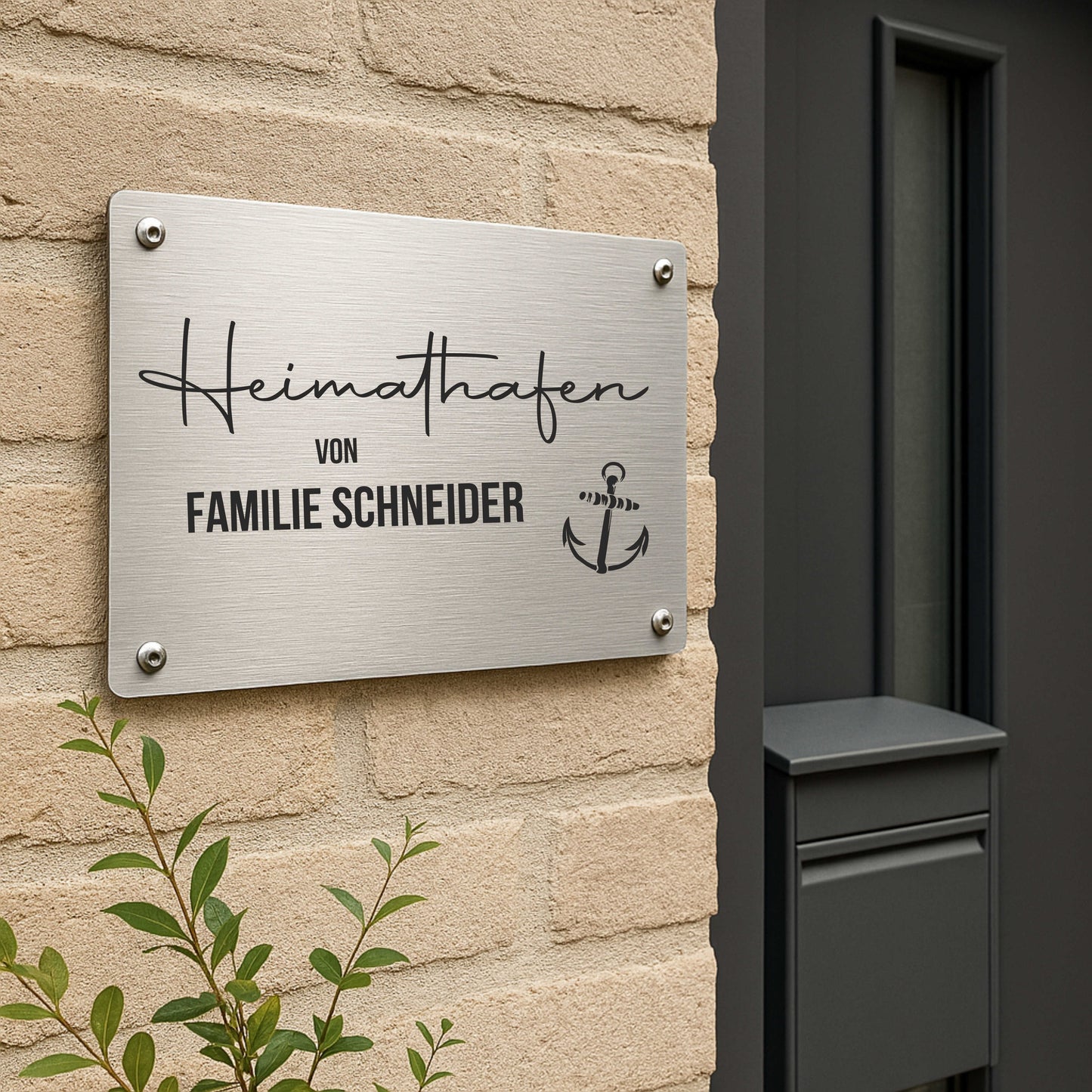 Maritimes Türschild personalisiert mit Namen aus Acryl - Heimathafen