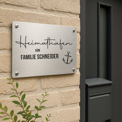 Maritimes Türschild personalisiert mit Namen aus Acryl - Heimathafen
