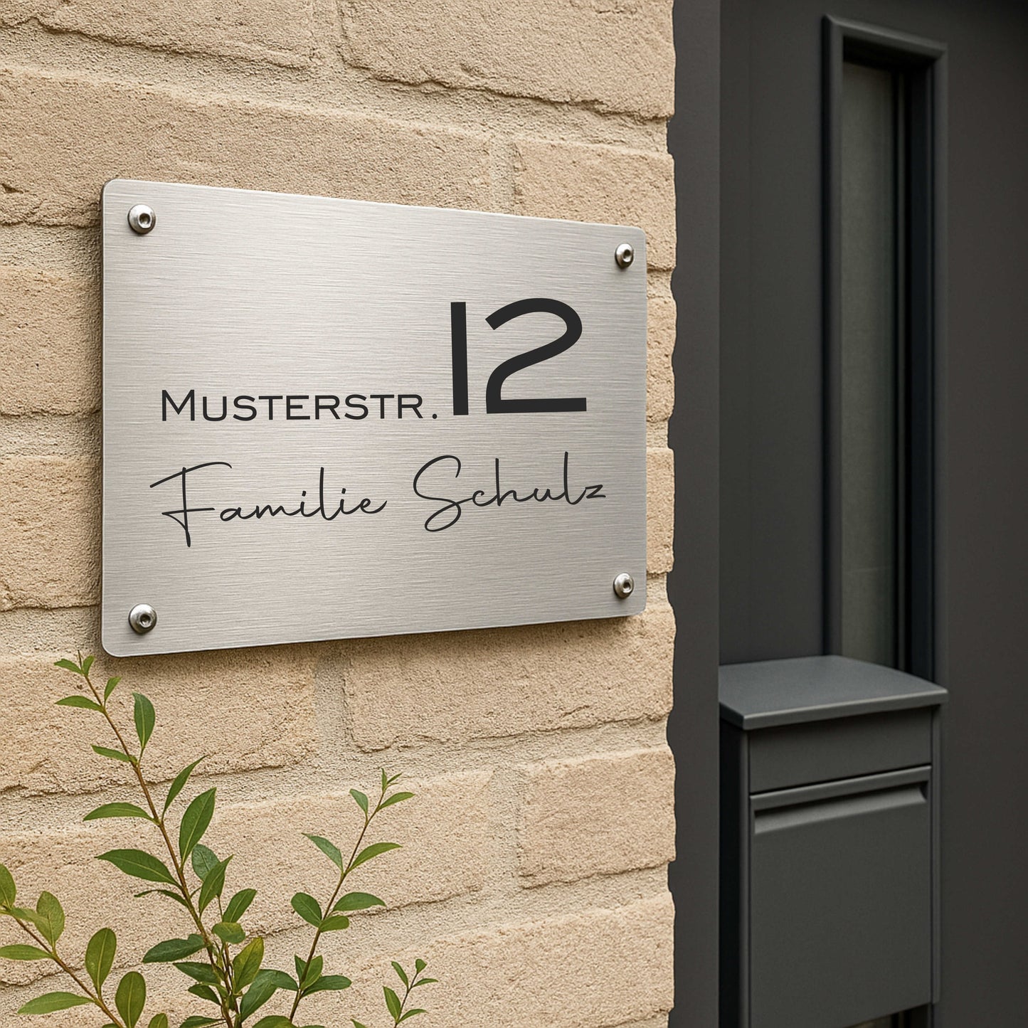 Personalisiertes Türschild „modern & zeitlos“ aus gebürstetem Acryl
