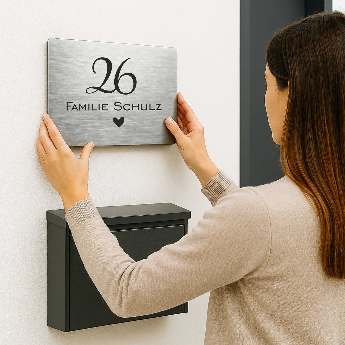 Personalisiertes Türschild „modern und liebevoll“ aus gebürstetem Acryl