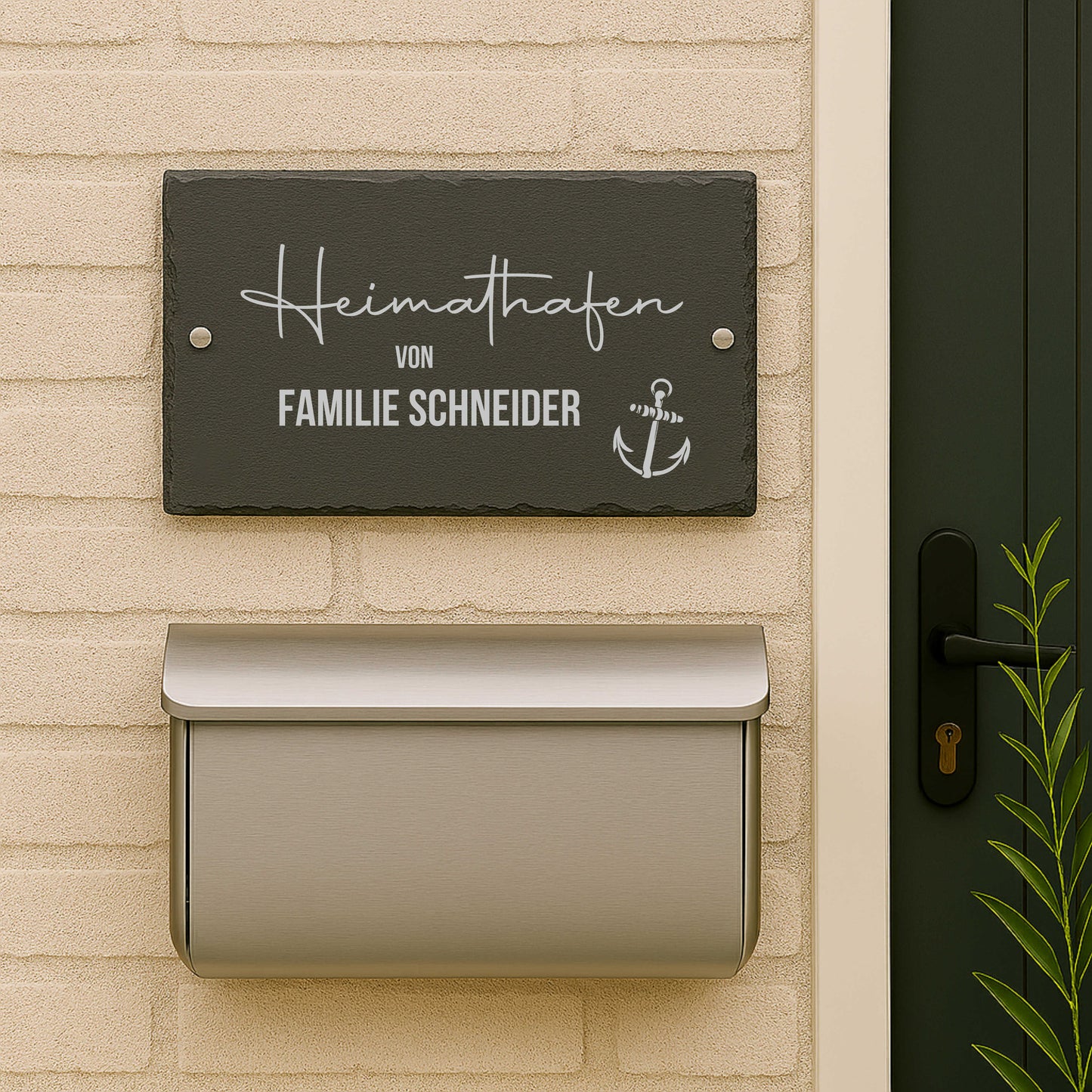 Maritimes Türschild personalisiert mit Namen aus Schiefer - Heimathafen