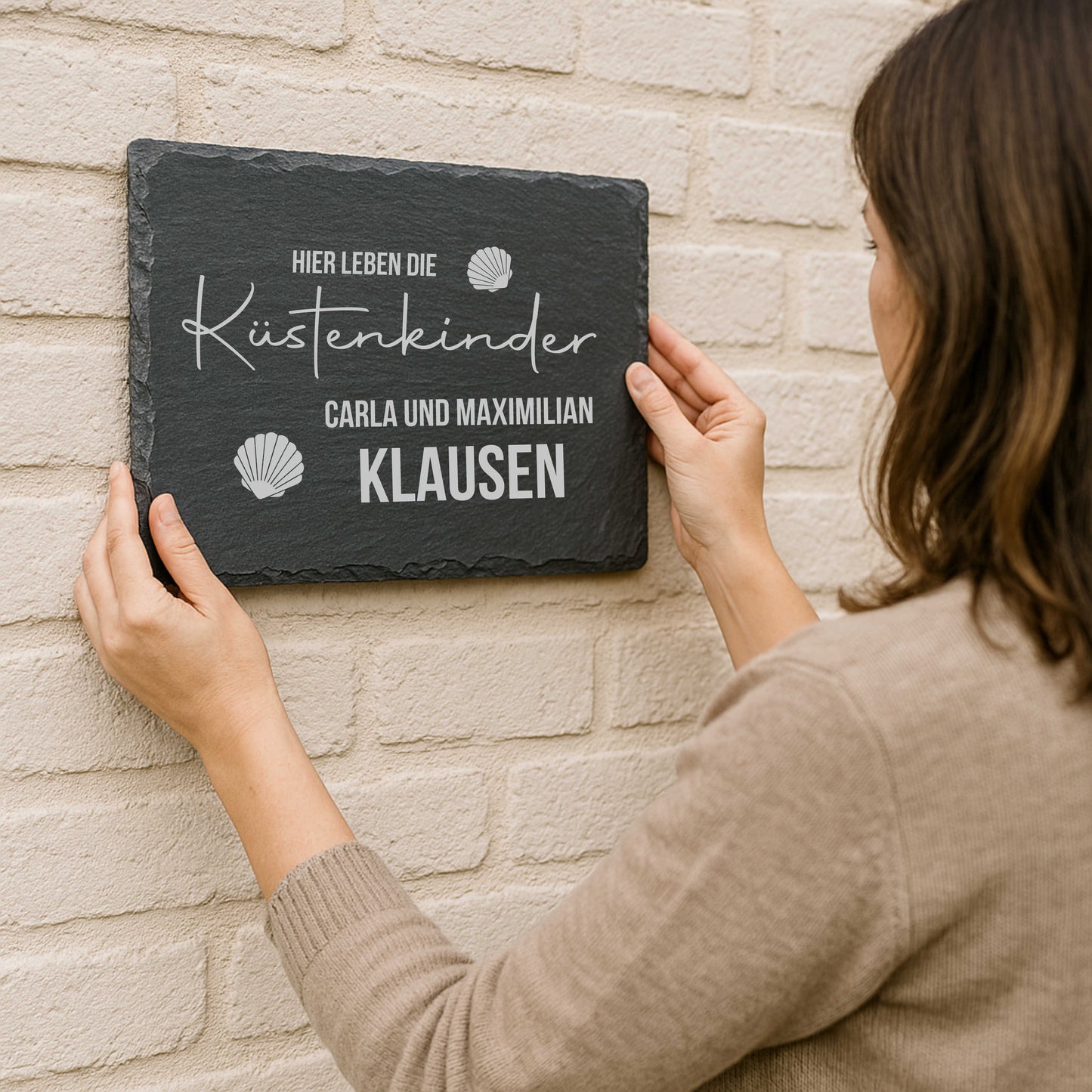 Maritimes Türschild personalisiert mit Namen aus Schiefer - Küstenkinder