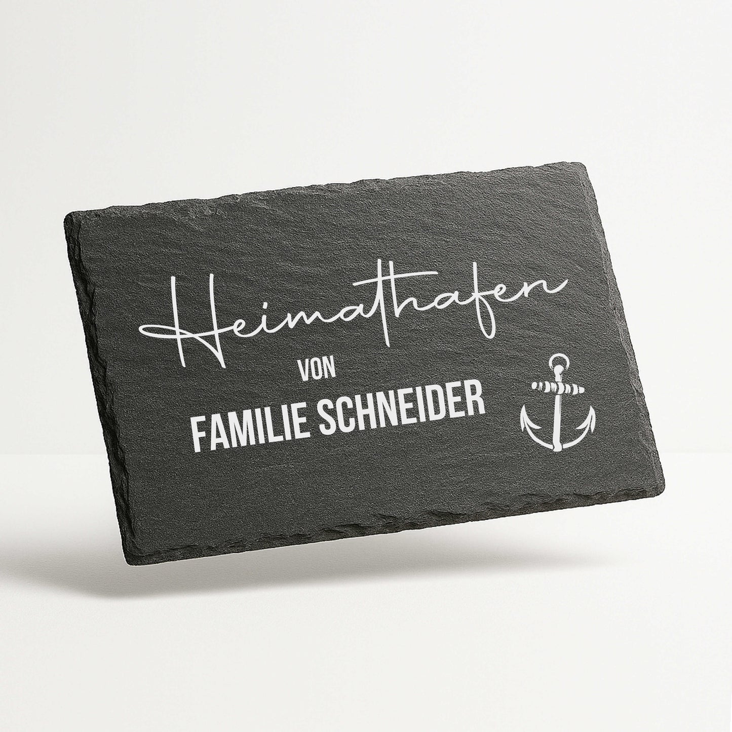 Maritimes Türschild personalisiert mit Namen aus Schiefer - Heimathafen