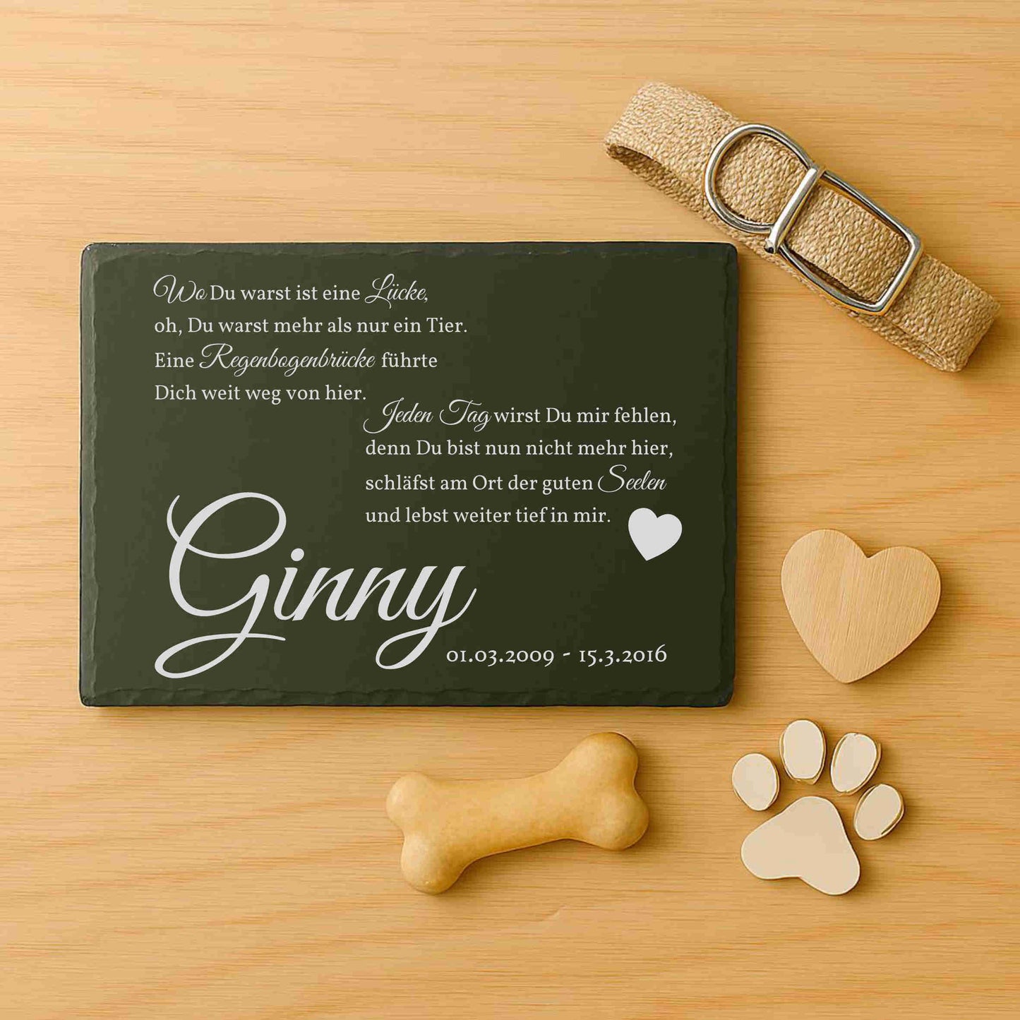 Gedenktafel personalisiert für Tiere aus Schiefer - Motiv "Herzen"