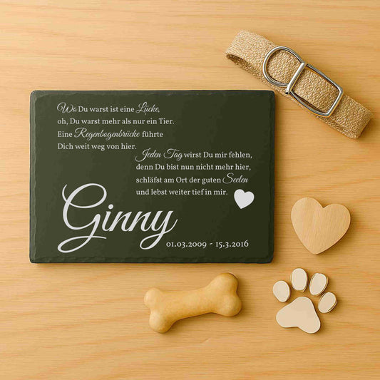 Gedenktafel personalisiert für Tiere aus Schiefer - Motiv "Herzen"