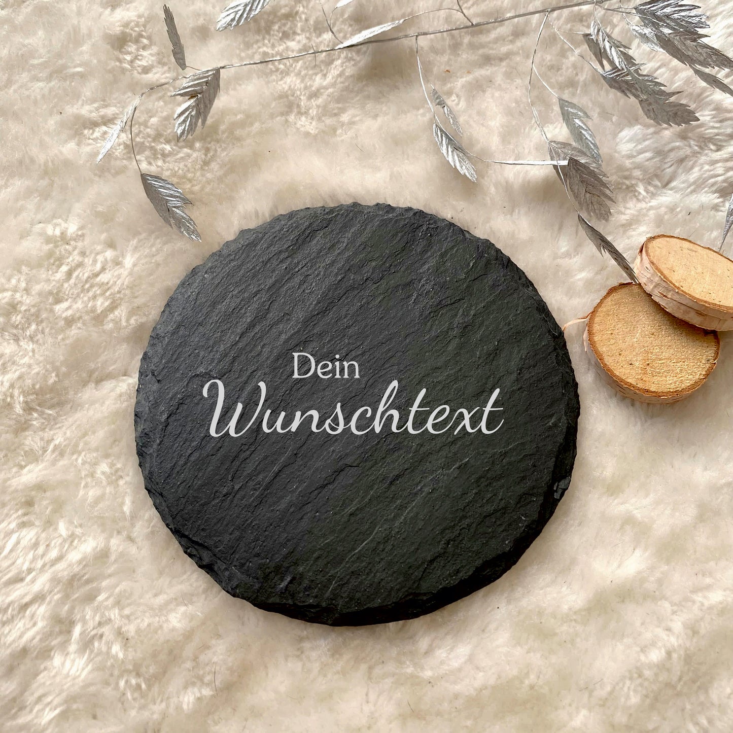 Personalisierte Schiefertafel rund mit Wunschtext