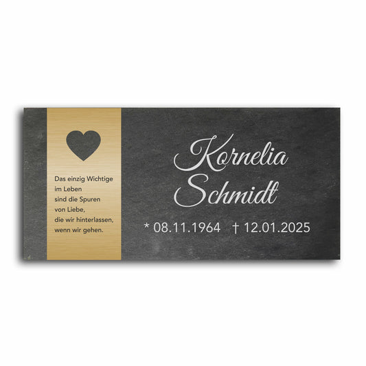 Grabstein personalisiert und elegant aus Schiefer mit Veredelung – 60×30 cm  – Motiv "Herz"