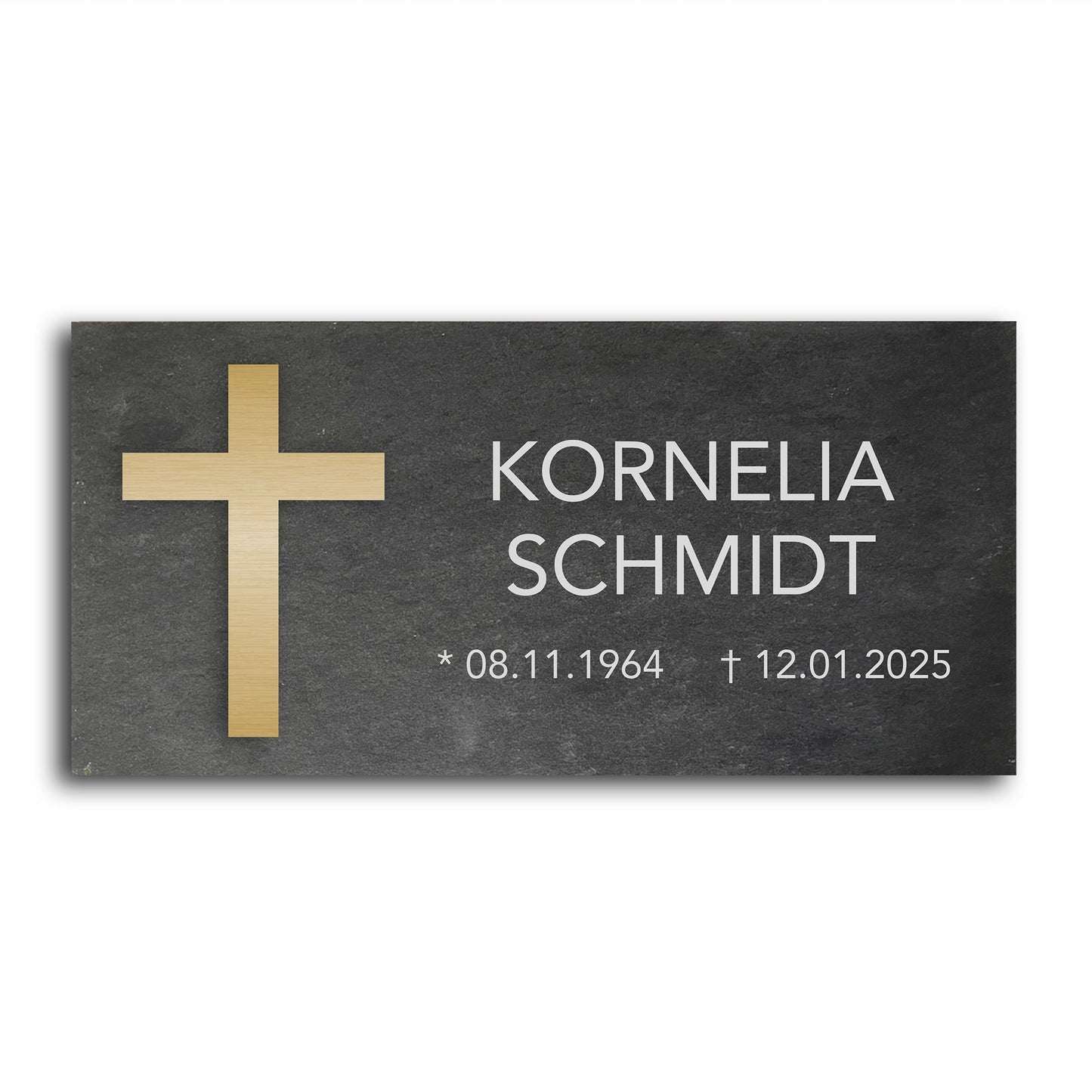 Grabstein personalisiert und elegant aus Schiefer mit Veredelung – 60×30 cm  – Motiv "Kreuz klassisch"
