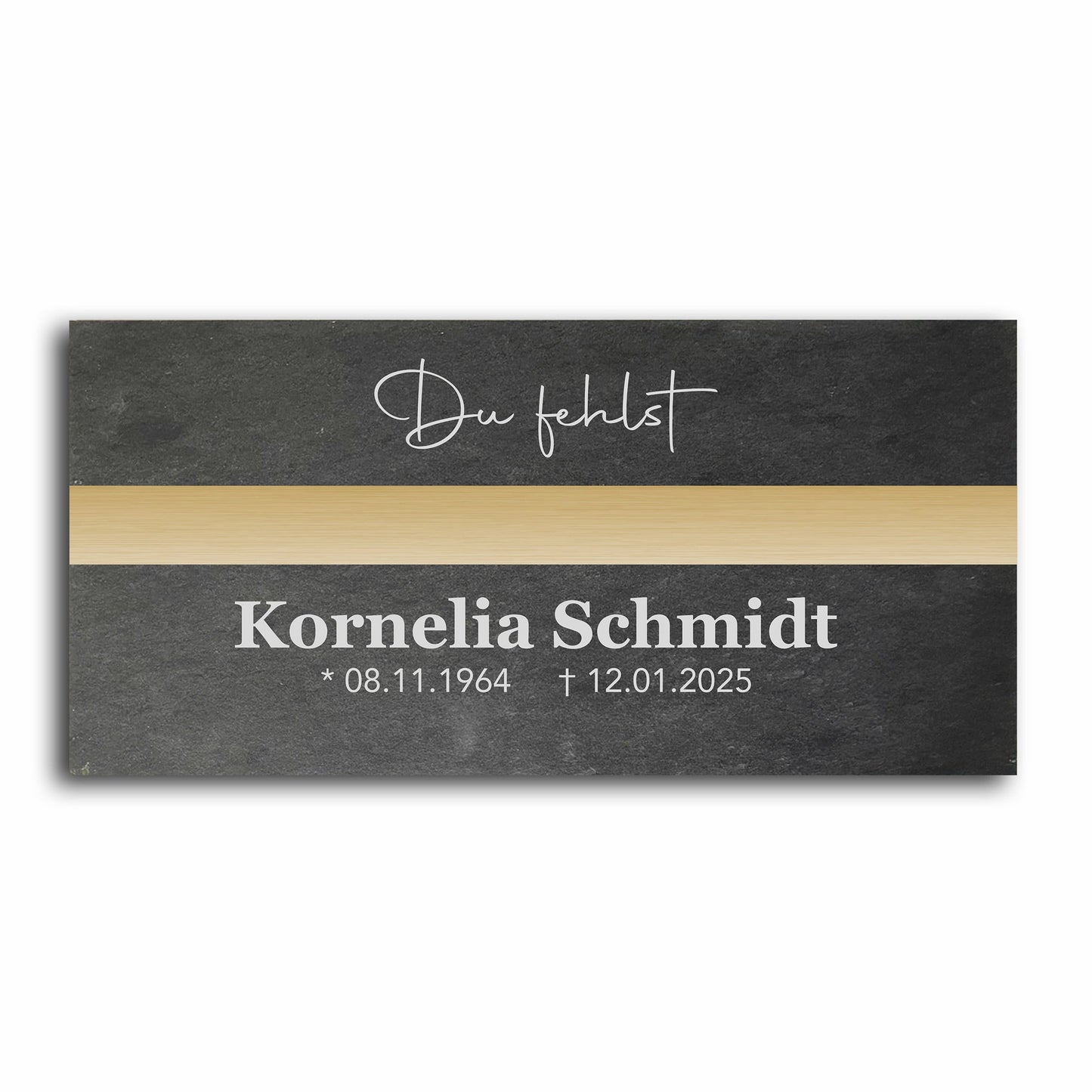 Grabstein personalisiert und elegant aus Schiefer mit Veredelung – 60×30 cm  – Motiv "Modern"