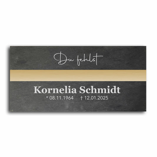 Grabstein personalisiert und elegant aus Schiefer mit Veredelung – 60×30 cm  – Motiv "Modern"