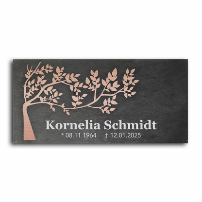Grabstein personalisiert und elegant aus Schiefer mit Veredelung – 60×30 cm  – Motiv "Baum"