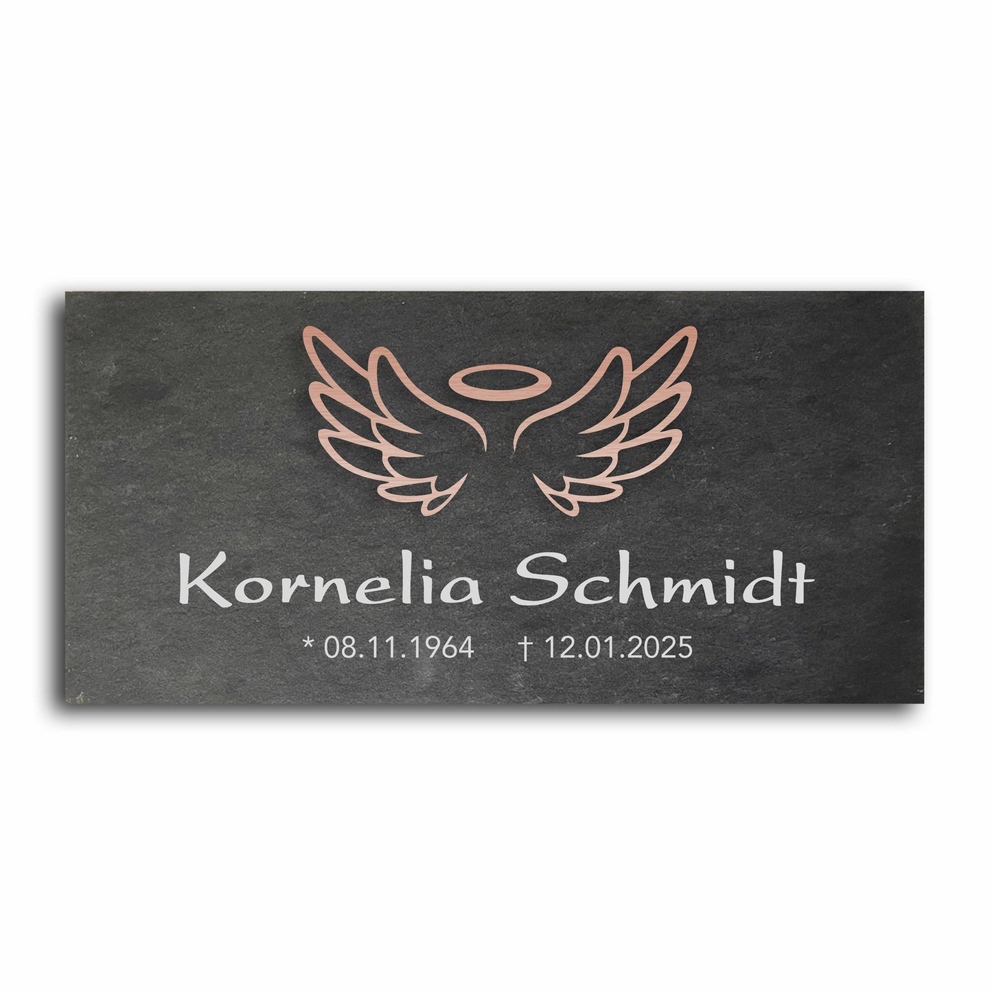 Grabstein personalisiert und elegant aus Schiefer mit Veredelung – 60×30 cm  – Motiv "Engel"