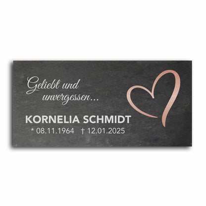 Grabstein personalisiert und elegant aus Schiefer mit Veredelung – 60×30 cm  – Motiv "Herz modern"