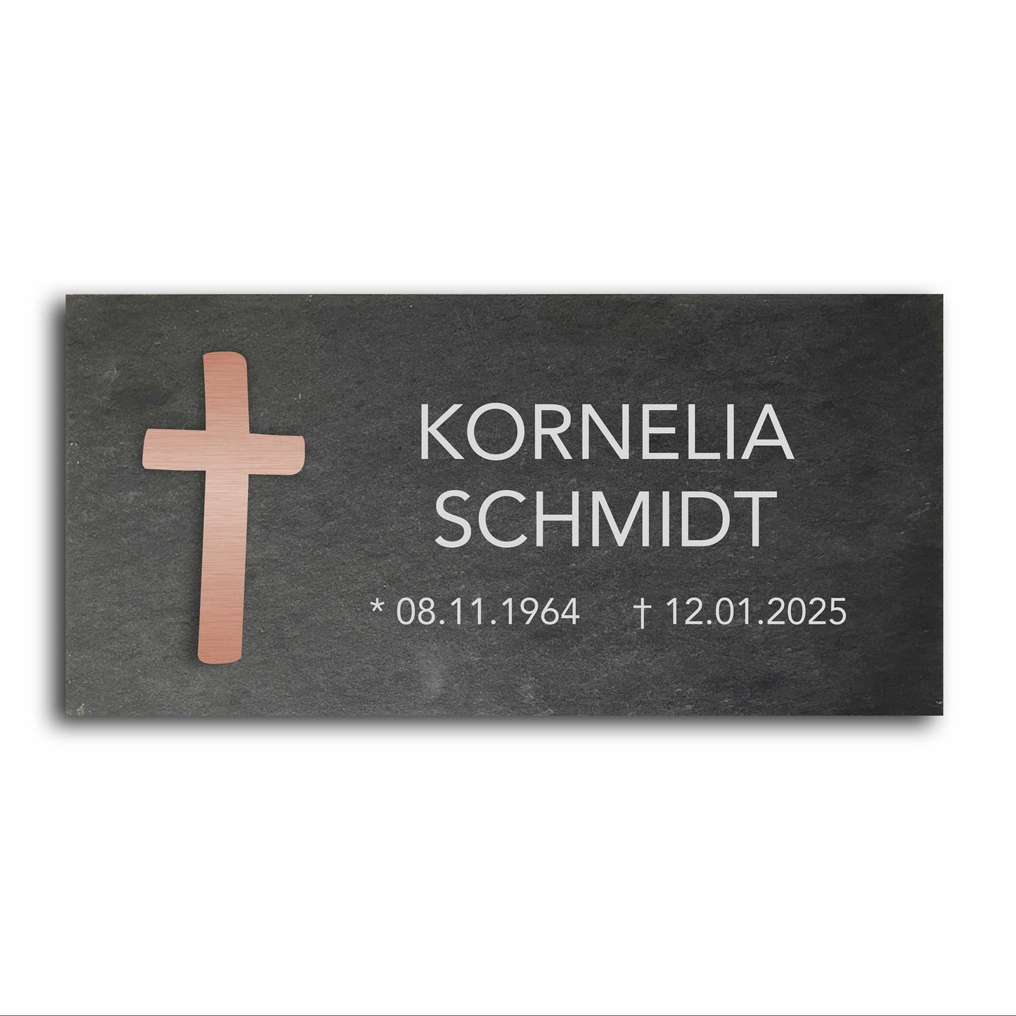 Grabstein personalisiert und elegant aus Schiefer mit Veredelung – 60×30 cm  – Motiv "Kreuz modern"