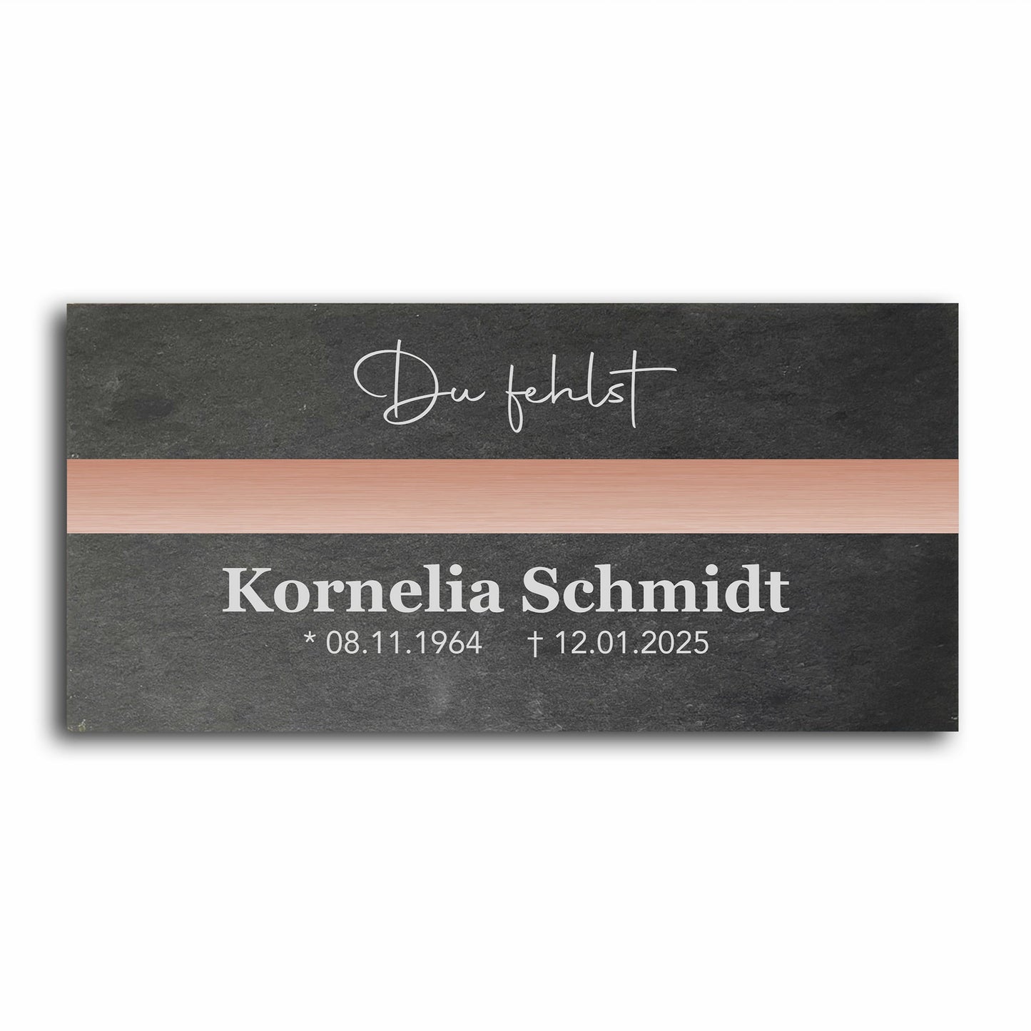 Grabstein personalisiert und elegant aus Schiefer mit Veredelung – 60×30 cm  – Motiv "Modern"