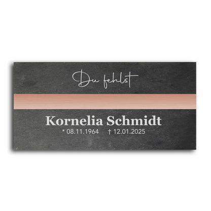 Grabstein personalisiert und elegant aus Schiefer mit Veredelung – 60×30 cm  – Motiv "Modern"