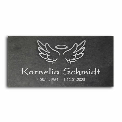 Grabstein personalisiert und elegant aus Schiefer mit Veredelung – 60×30 cm  – Motiv "Engel"