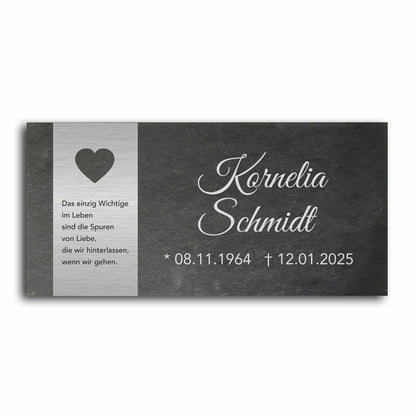 Grabstein personalisiert und elegant aus Schiefer mit Veredelung – 60×30 cm  – Motiv "Herz"