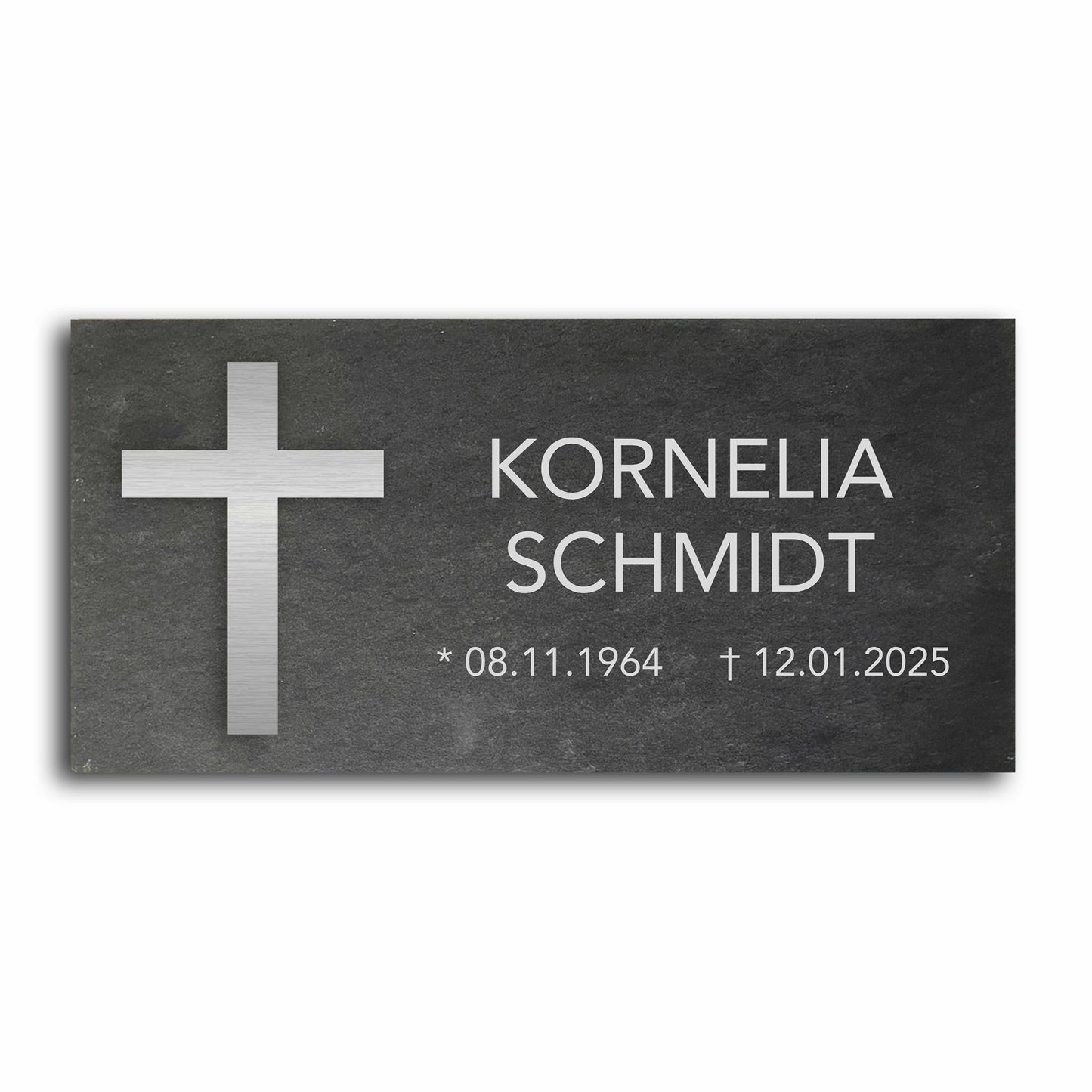 Grabstein personalisiert und elegant aus Schiefer mit Veredelung – 60×30 cm  – Motiv "Kreuz klassisch"