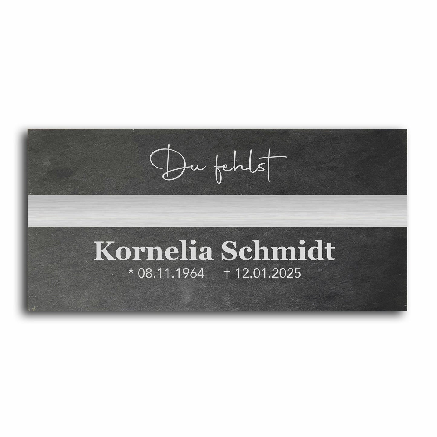 Grabstein personalisiert und elegant aus Schiefer mit Veredelung – 60×30 cm  – Motiv "Modern"