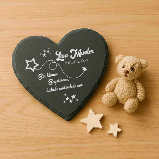 Gedenktafel für Sternenkinder personalisiert mit Namen aus Schiefer - Motiv „Sternschnuppe“