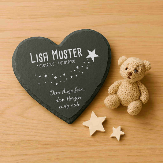 Gedenktafel für Sternenkinder personalisiert mit Namen aus Schiefer - Motiv „Sterne“