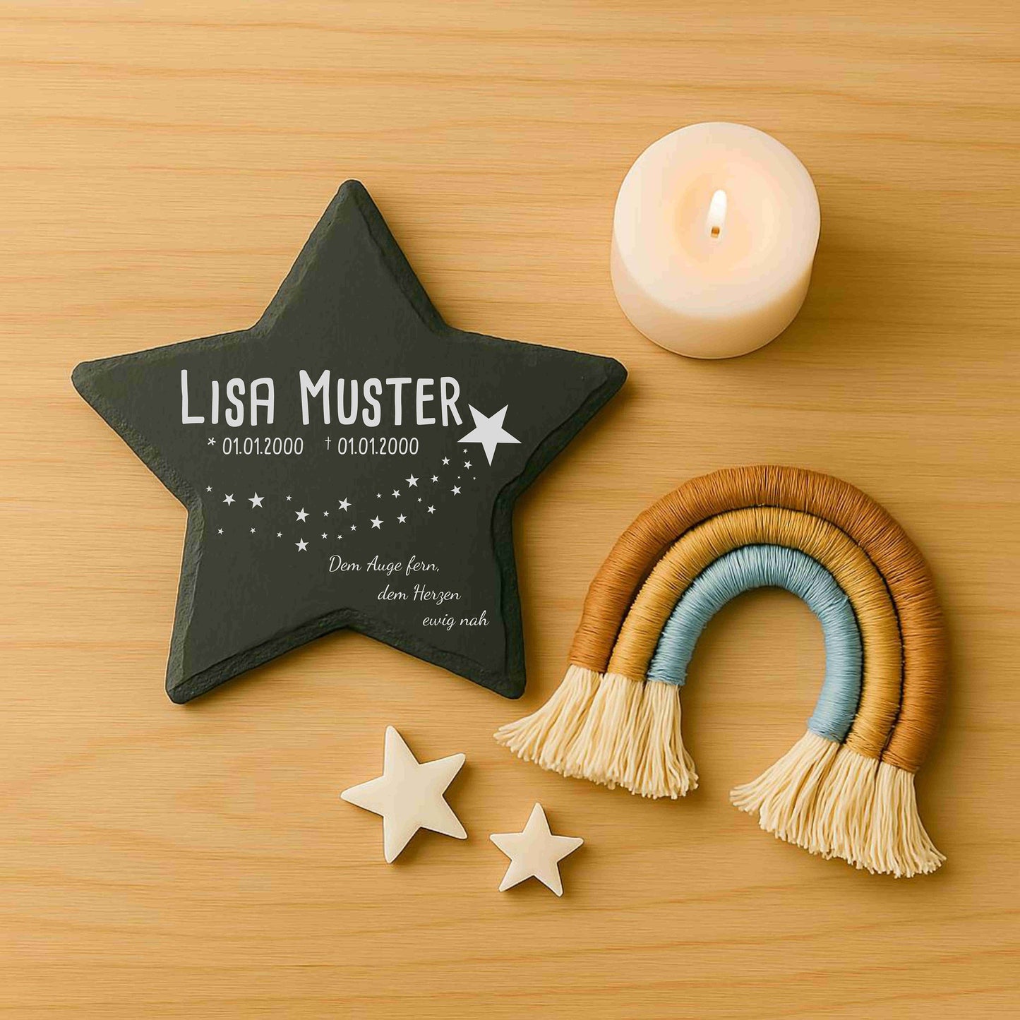 Grabschmuck für Sternenkinder personalisiert mit Namen aus Schiefer - Motiv „Sterne“