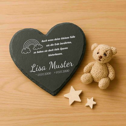 Gedenktafel für Sternenkinder personalisiert mit Namen aus Schiefer - Motiv „Regenbogen“