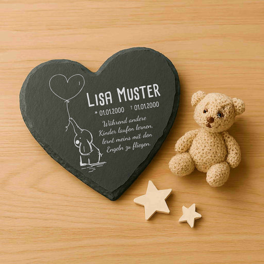 Gedenktafel für Sternenkinder personalisiert mit Namen aus Schiefer - Motiv „Luftballon“