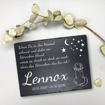 Gedenktafel personalisiert für Tiere aus Schiefer - Motiv "Hundehimmel"